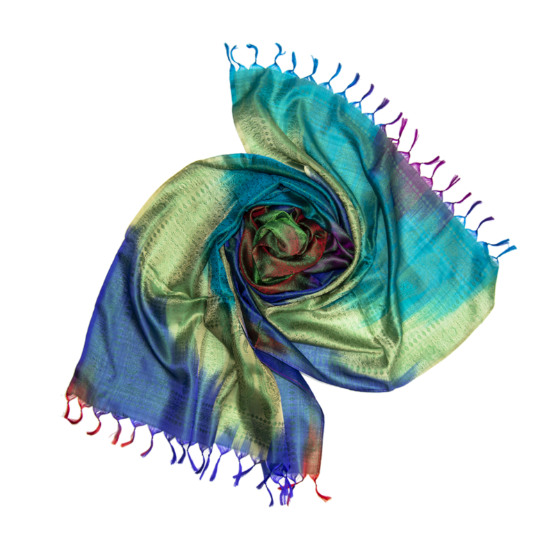 Echarpe Soie Naturelle 100% Arc En Ciel Multicolores