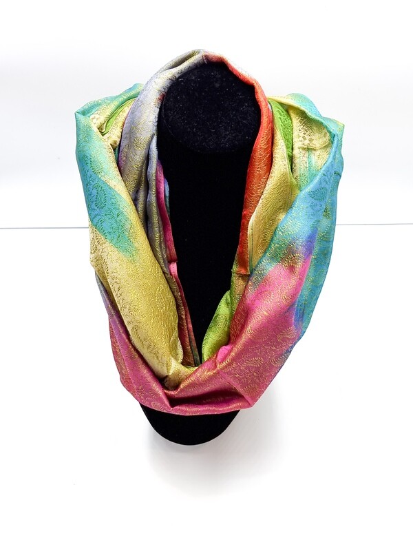 Echarpe Soie Naturelle 100% Arc En Ciel Multicolores