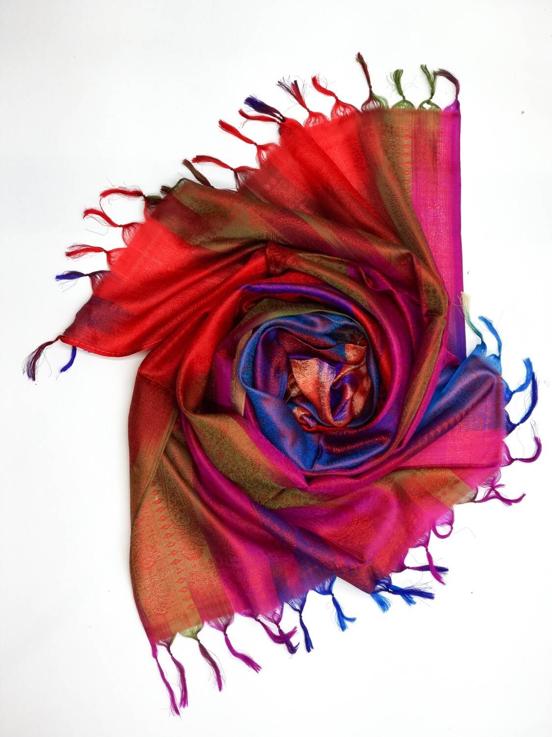 Echarpe Soie Naturelle 100% Arc En Ciel Multicolores