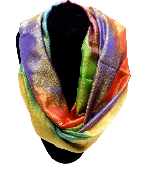 Echarpe Soie Naturelle 100% Arc En Ciel Multicolores