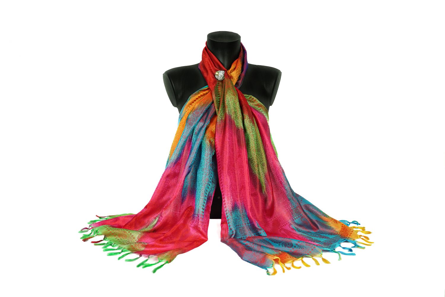 Écharpe 100% soie naturelle arc en ciel 175×53cm