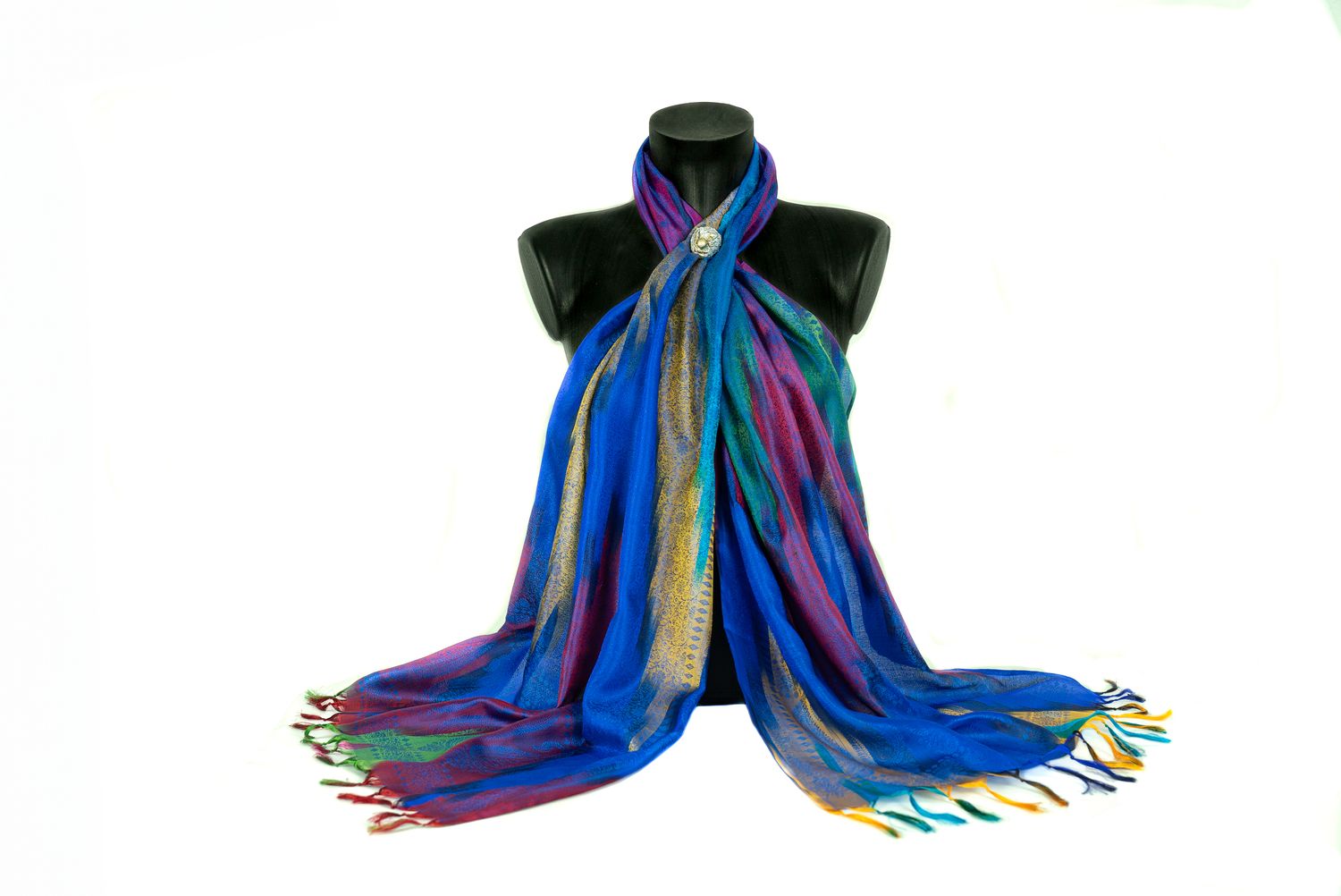 Écharpe 100% soie naturelle arc en ciel 175×53cm