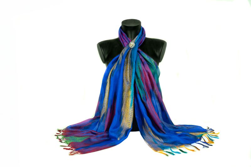 Écharpe 100% soie naturelle arc en ciel 175×53cm