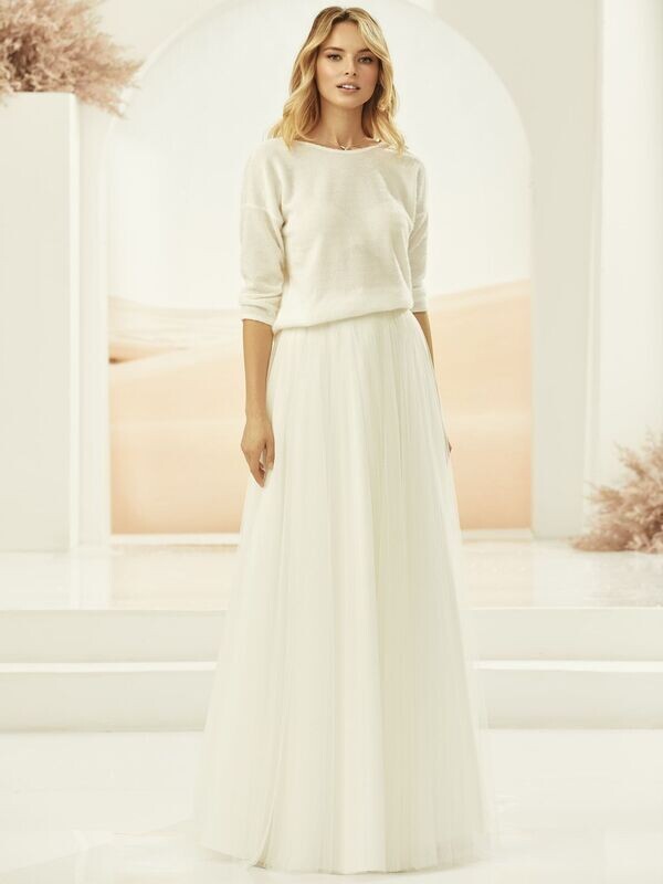 BIANCO EVENTO Bolero aus Wolle mit Spitze E327 BIANCO EVENTO Bolero aus Wolle mit Spitze E327
