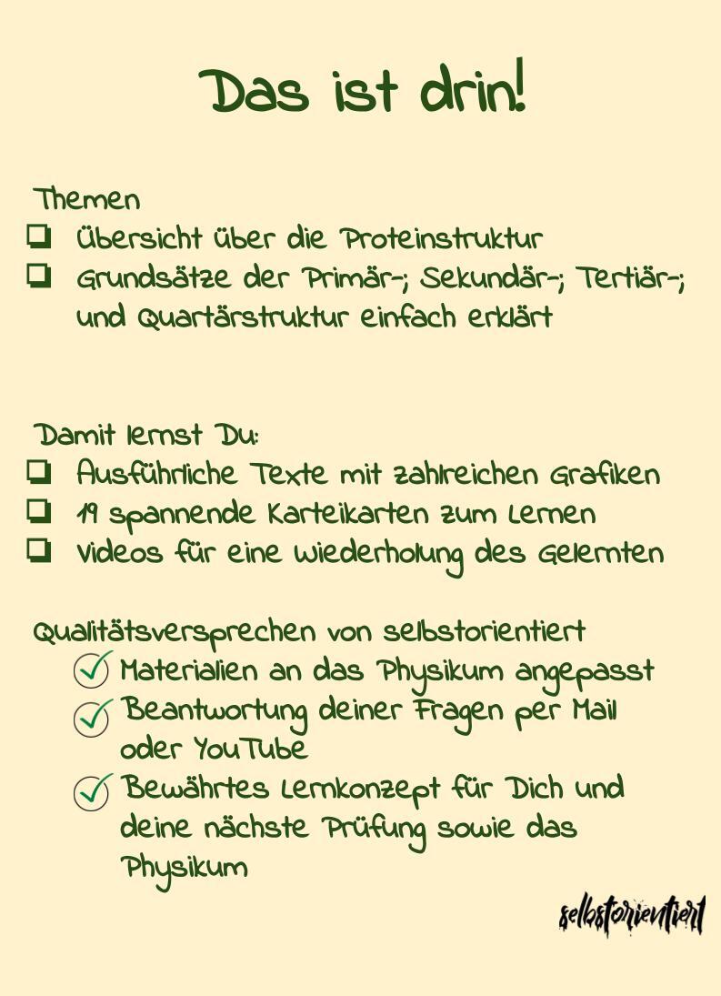Hierarchieebenen der Proteinstruktur- Kurs mit Karteikarten & Texten