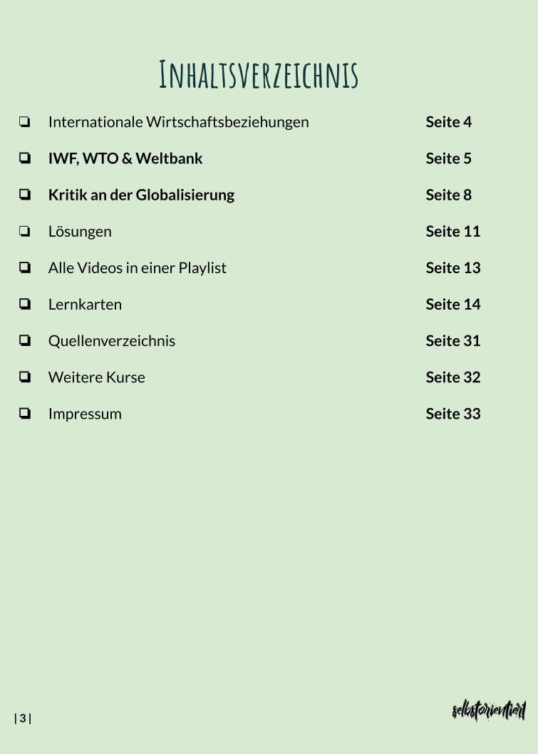 Unterrichtsmaterial: Rolle von WTO, IWF und Weltbank als Akteure in internationalen Wirtschaftsbeziehungen