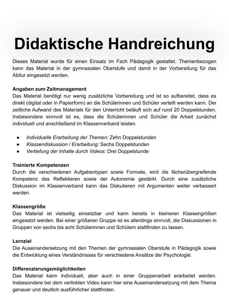Lehrplaninhalte Pädagogik Abitur 2023 (Texte, Videos & Arbeitsblätter)