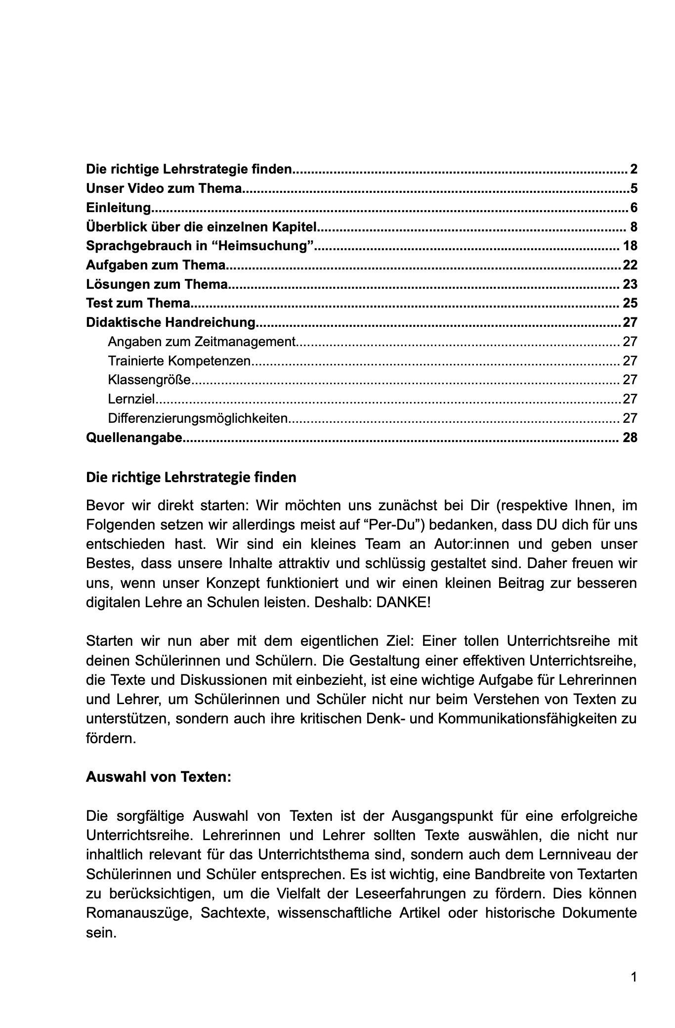 Heimsuchung von Jenny Erpenbeck (Unterrichtsmaterial mit Stundenentwürfen)