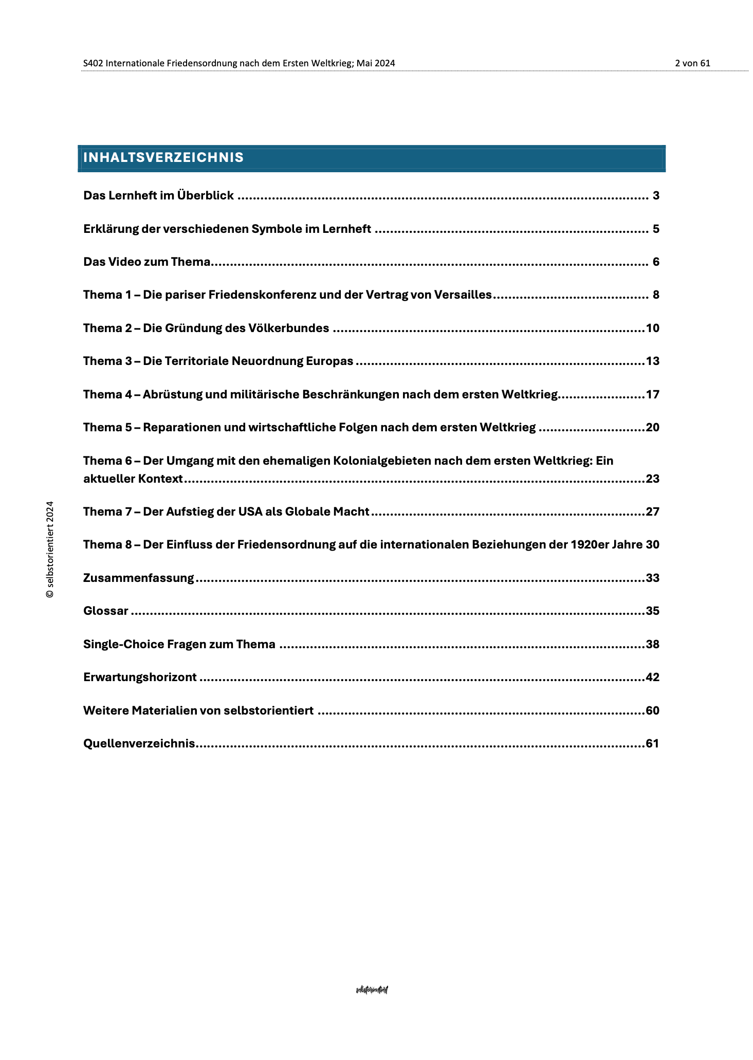 Internationale Friedensordnung nach dem ersten Weltkrieg - Lernheft