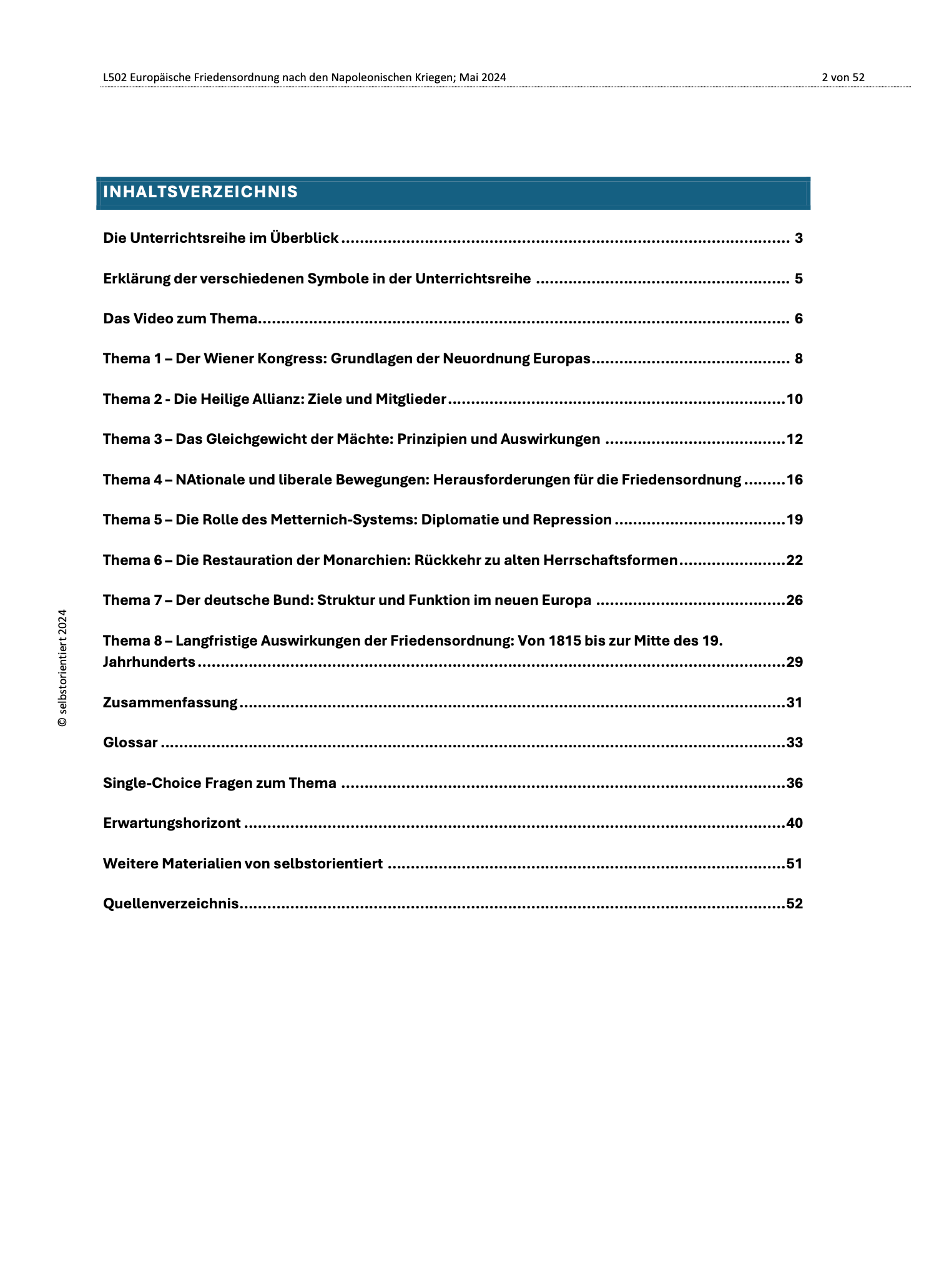 Europäische Friedensordnung nach den Napoleonischen Kriegen - Unterrichtsmaterial