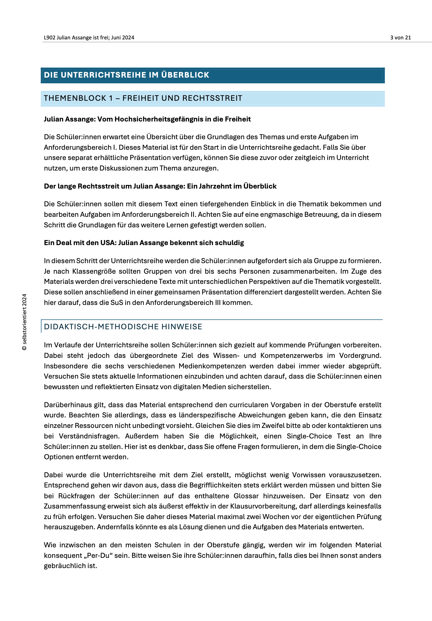 Julian Assange ist frei - Unterrichtsmaterial