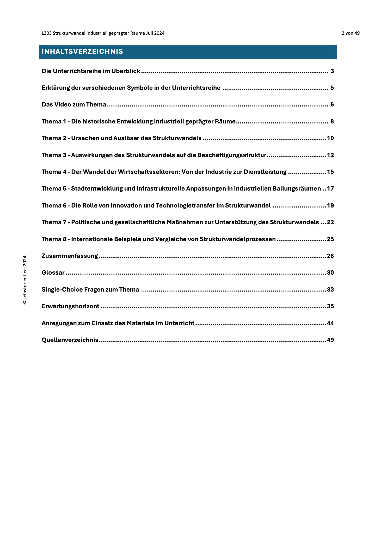 Unterrichtsreihe nach Lehrplan: Strukturwandel industriell geprägter Räume - Geographie