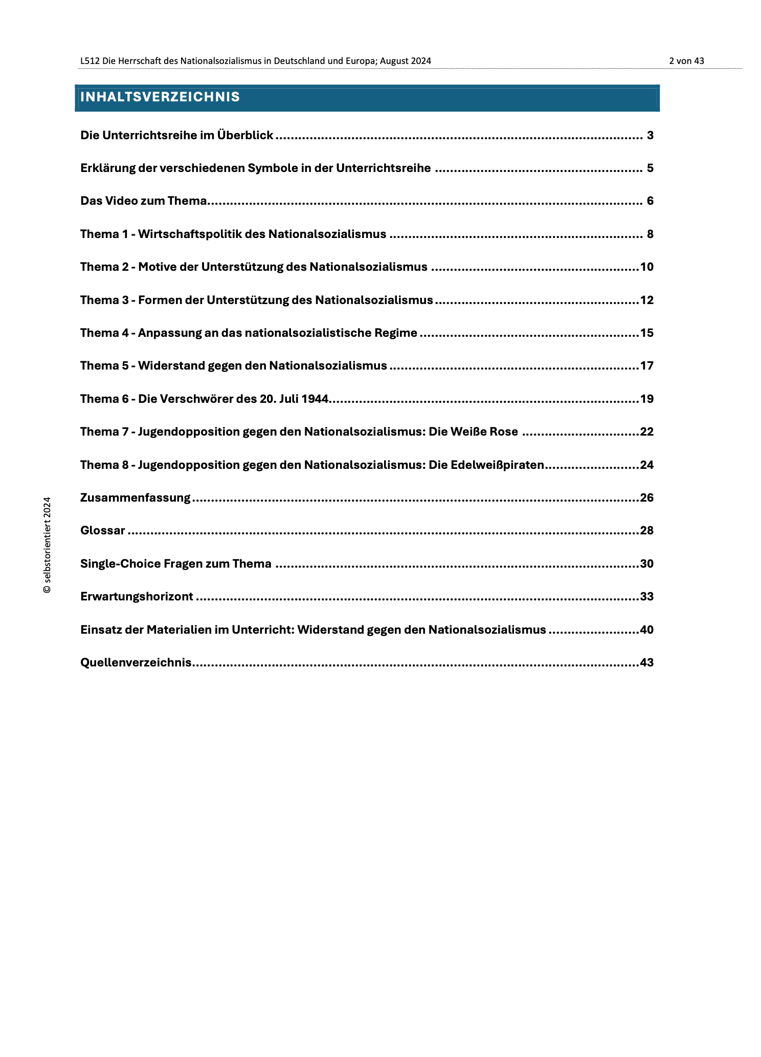 Widerstand gegen den Nationalsozialismus - Unterrichtsmaterial