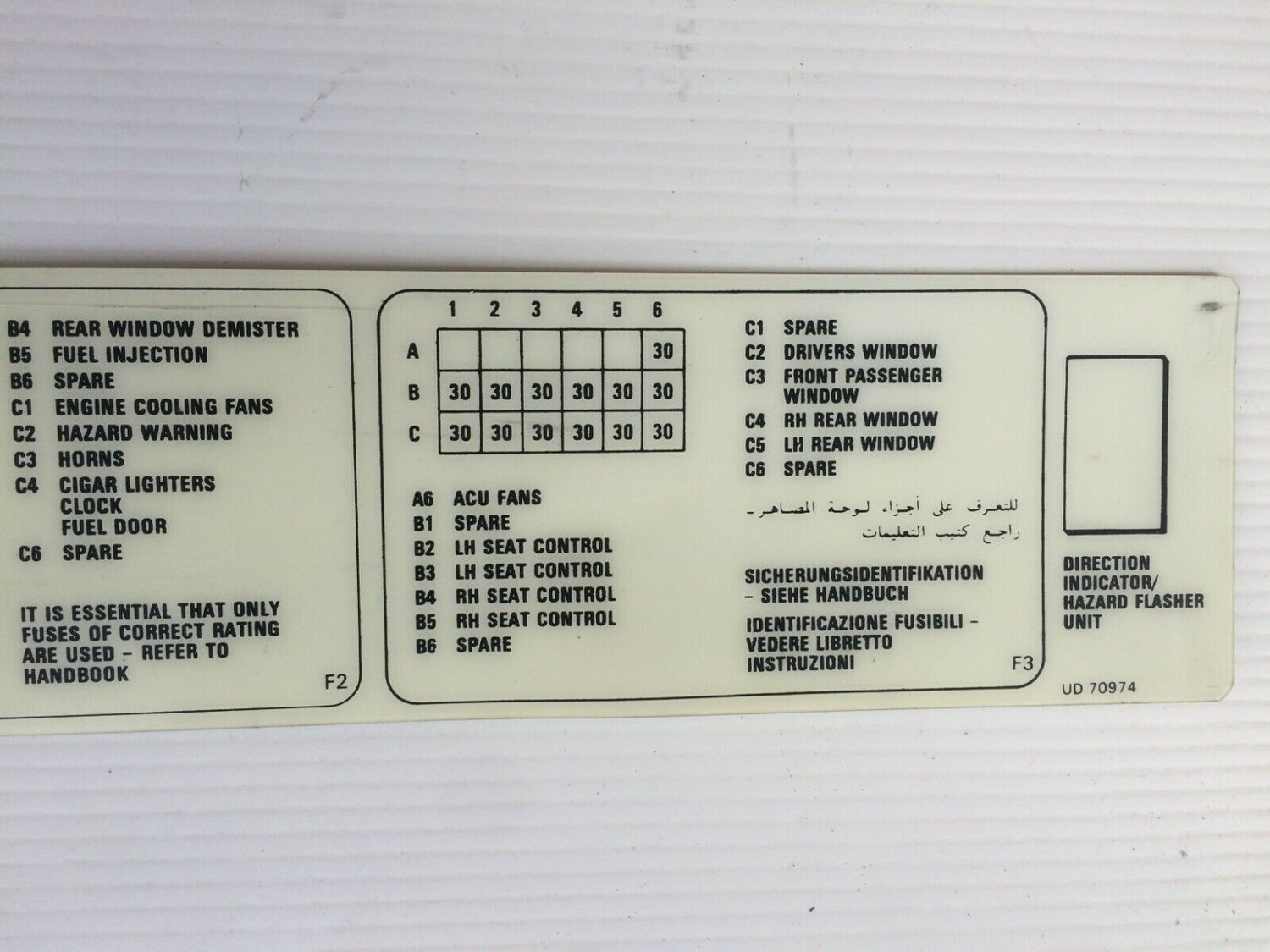 Rolls Royce Spur BENTLEY MULSANNE S fuse legend locator at lid cover