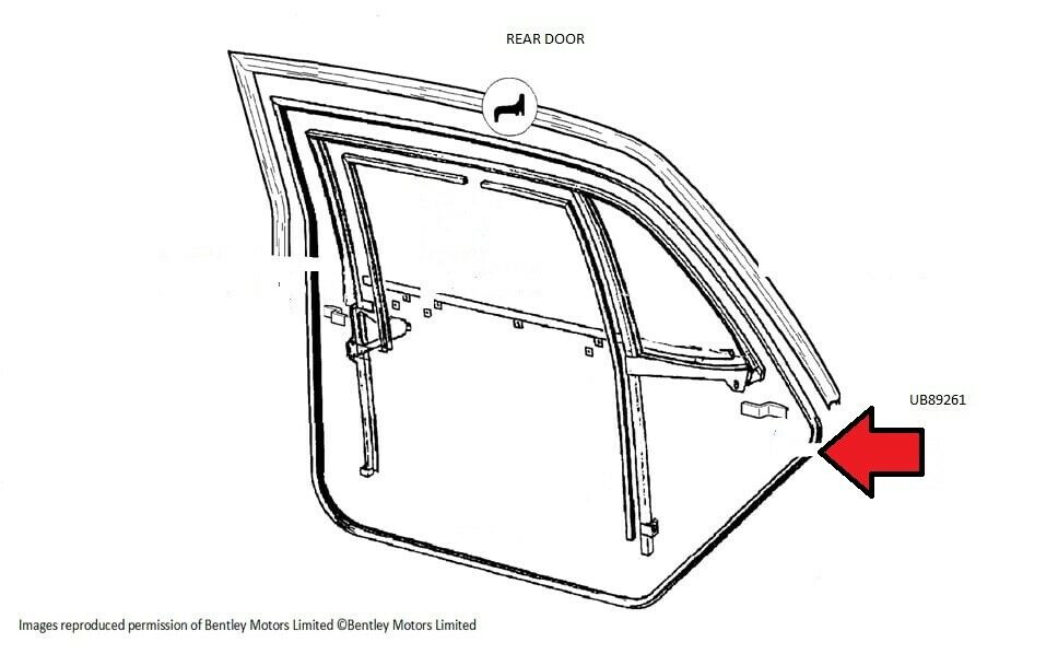 80 to 90 ROLLS ROYCE SILVER SPIRIT LEFT REAR DOOR SEAL SHORT WHEEL BASE  UB89261