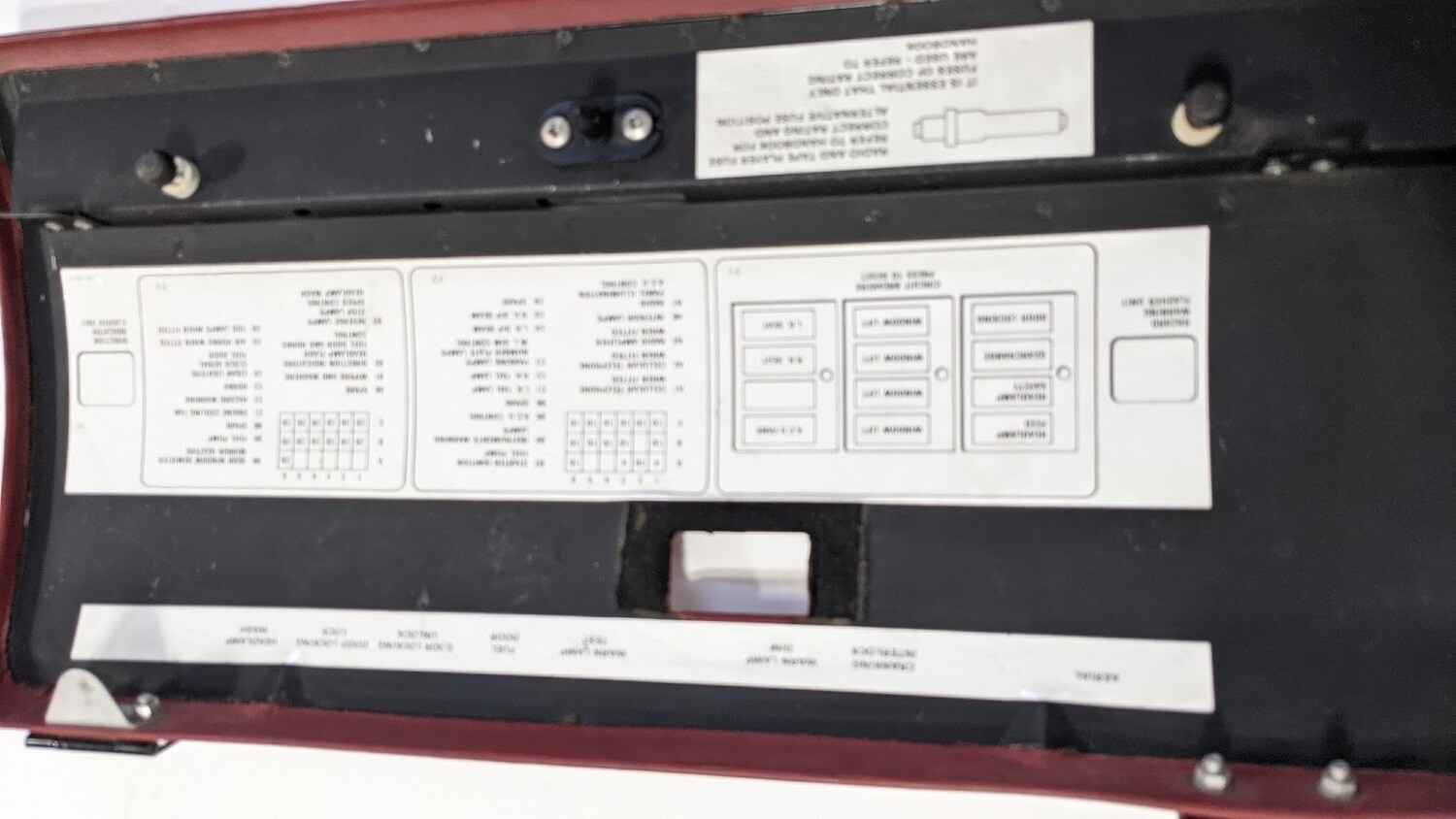 81 -93 Rolls Royce Silver Spur Spirit FUSE BOX COVER LID ON BURGUNDY