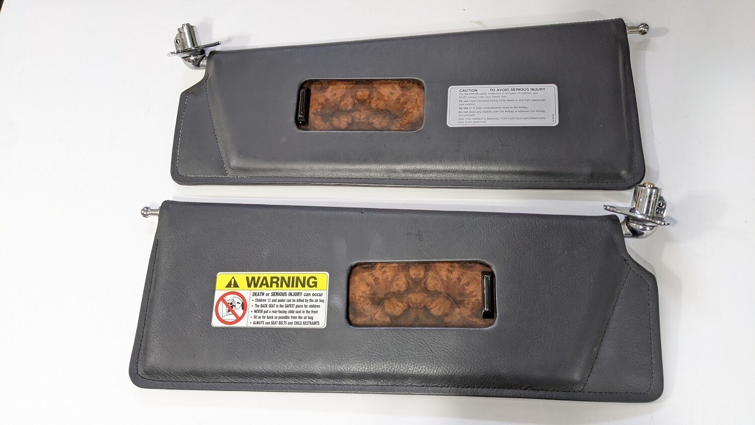 97- 99 ROLLS ROYCE SILVER SPUR SUN VISOR SET W/ MIRROR IN BLACK WOOD COVER
