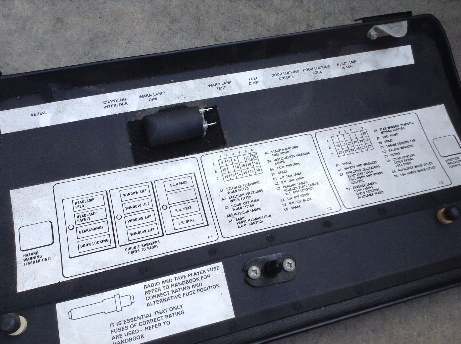 81 - 91 ROLLS ROYCE SILVER SPUR PASSENGER SIDE FUSE BOX PANEL black