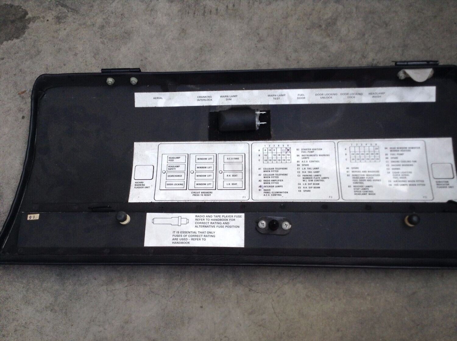 81 - 91 ROLLS ROYCE SILVER SPUR PASSENGER SIDE FUSE BOX PANEL black