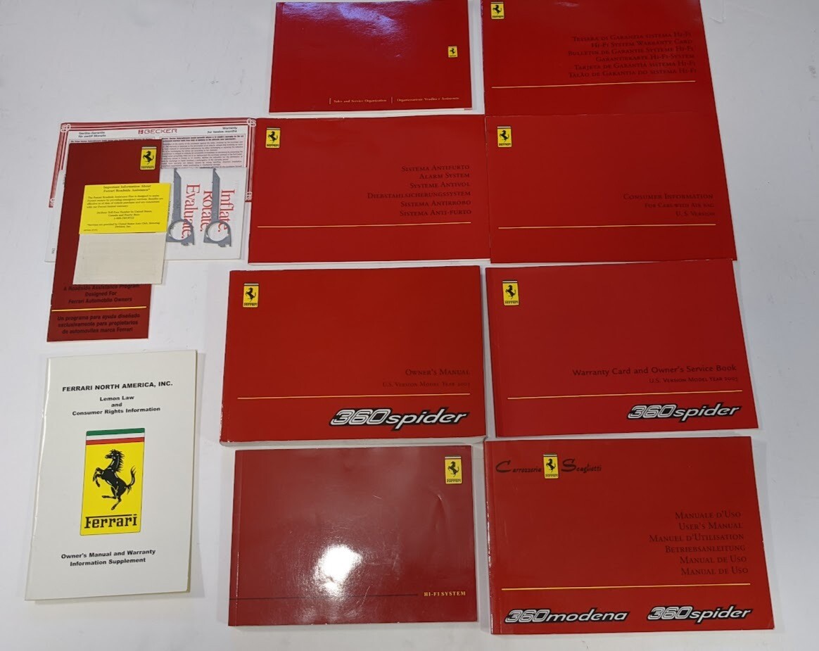 FERRARI 360 MODENA SPYDER OWNERS MANUAL BOOK WITH LEATHER FOLDER POUCH