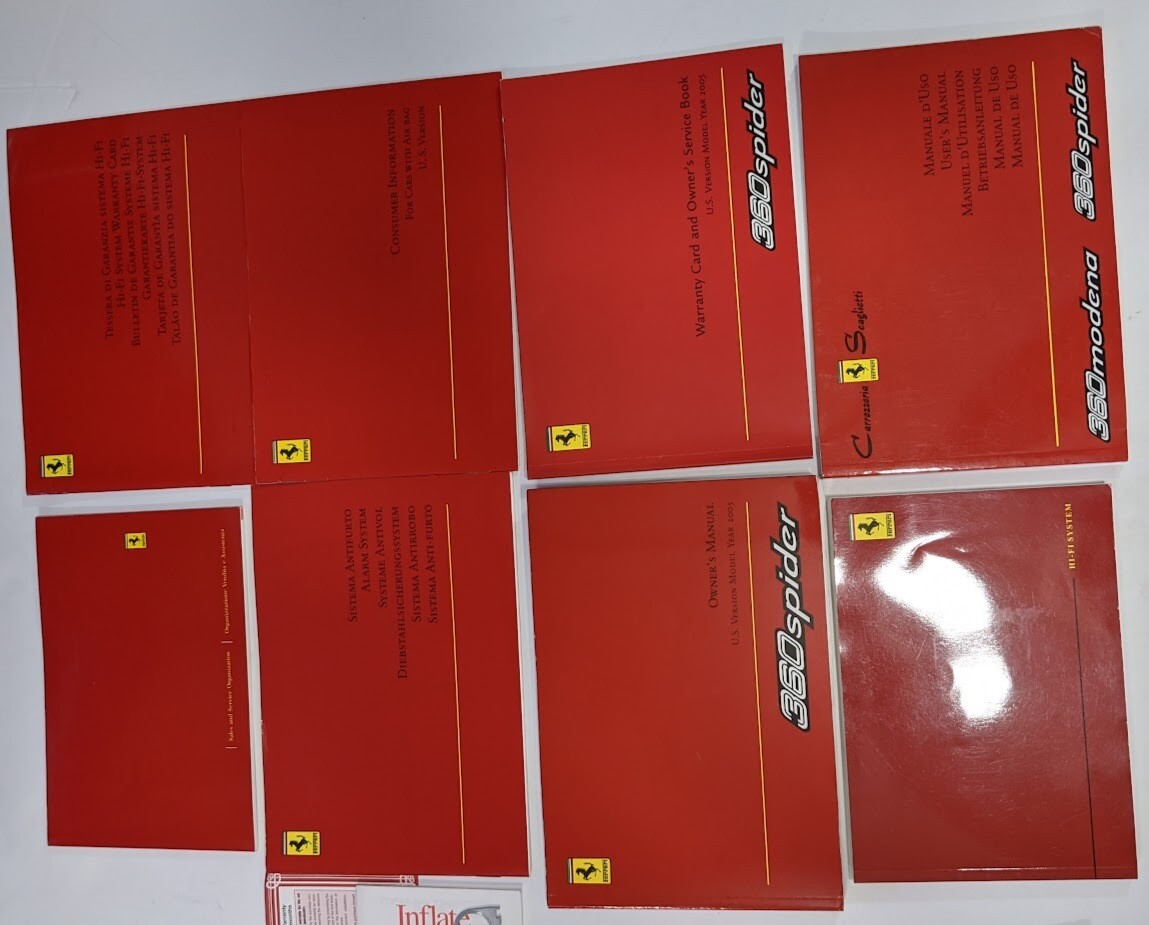 FERRARI 360 MODENA SPYDER OWNERS MANUAL BOOK WITH LEATHER FOLDER POUCH