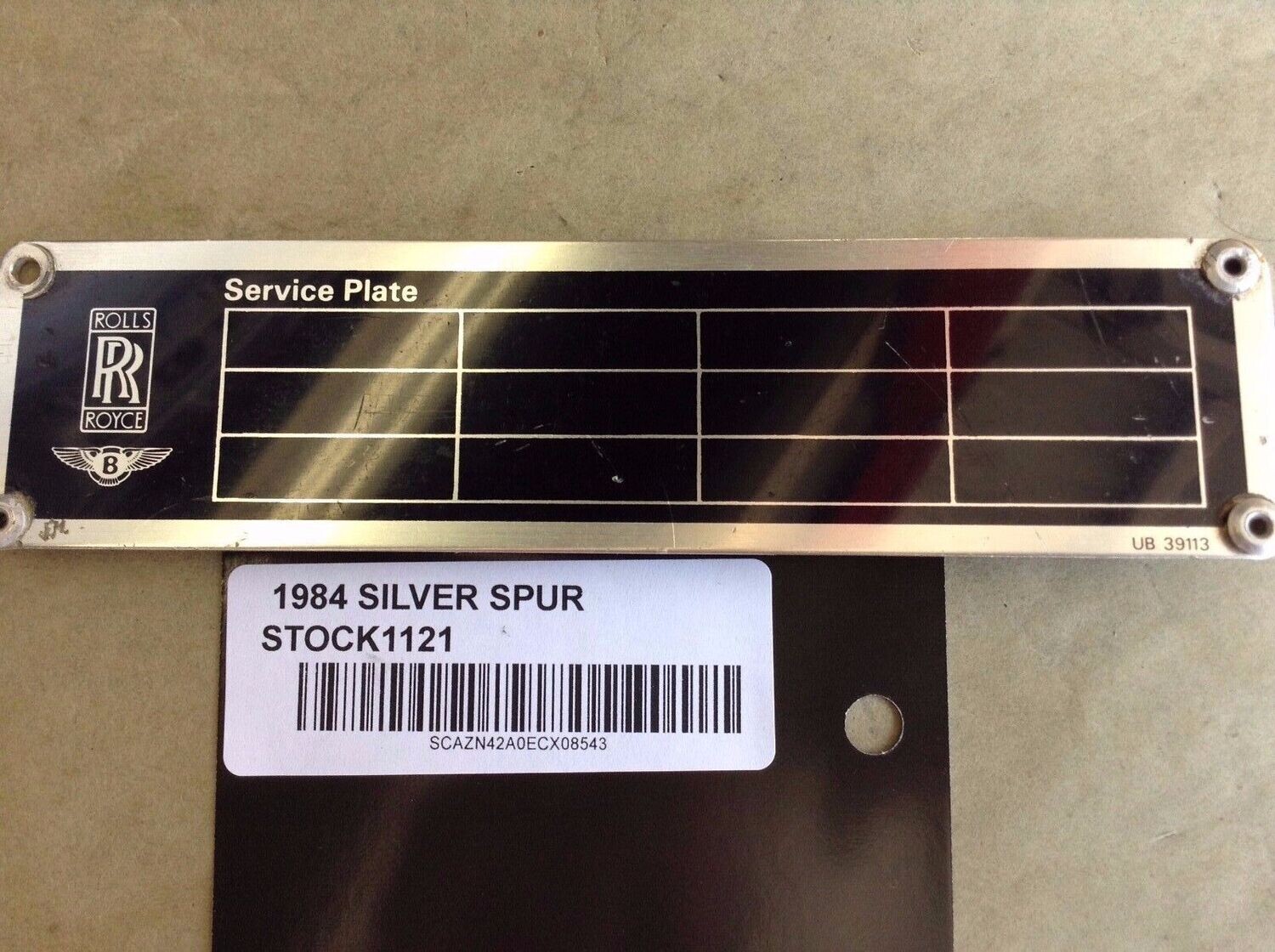 1981 TO 1999 Rolls Royce Silver Spur UNWRITTEN SERVICE PLATE