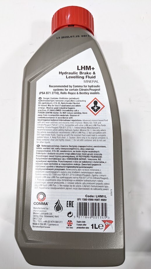ROLLS ROYCE SILVER SPUR MINERAL OIL LHM + RH15215 LITER