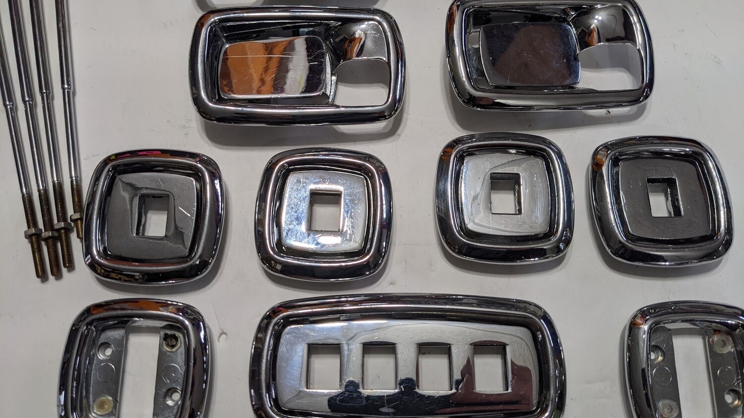 67 to 80 Rolls Royce Silver Shadow switches chrome frame bezel set all doors