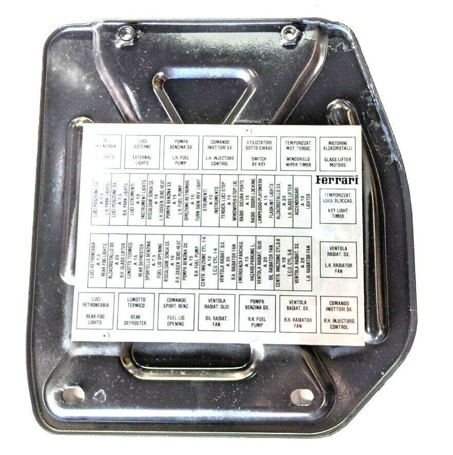 FERRARI 348 PARTS CABIN FUSE BOX COVER AND NAMEPLATE 62129900 USA