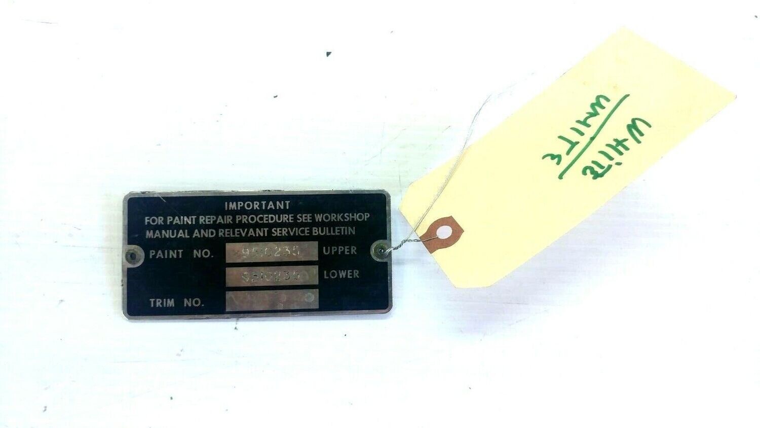 Rolls Royce Silver Shadow Under hood paint identification plate placard tag