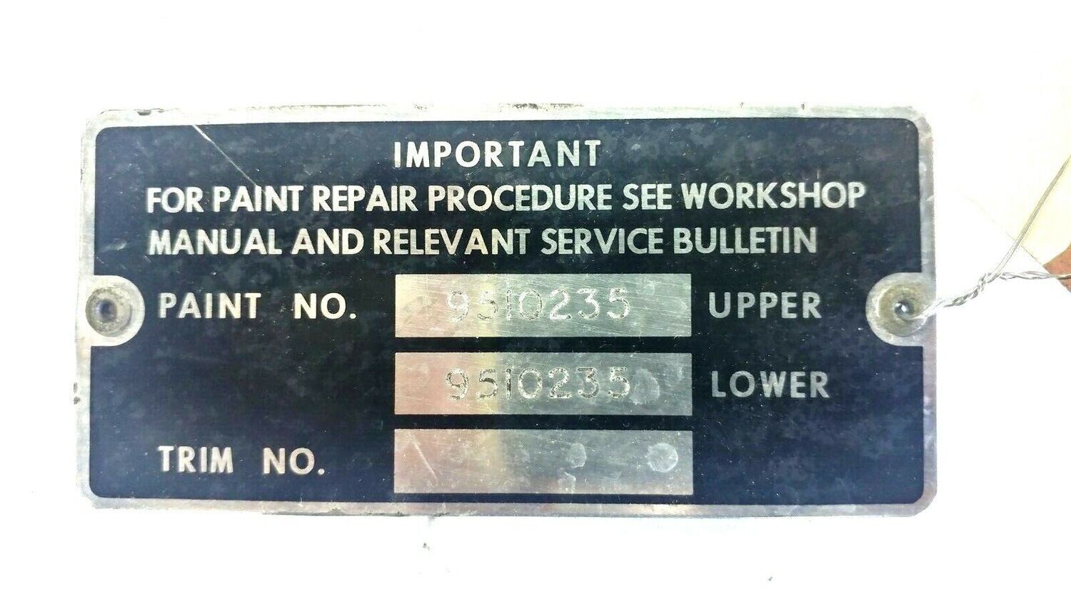 Rolls Royce Silver Shadow Under hood paint identification plate placard tag