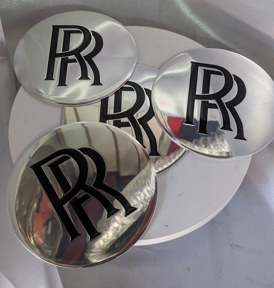 ROLLS ROYCE PART HUB CAP CENTER LOGO BIG RR SET OF 4 CHROME
