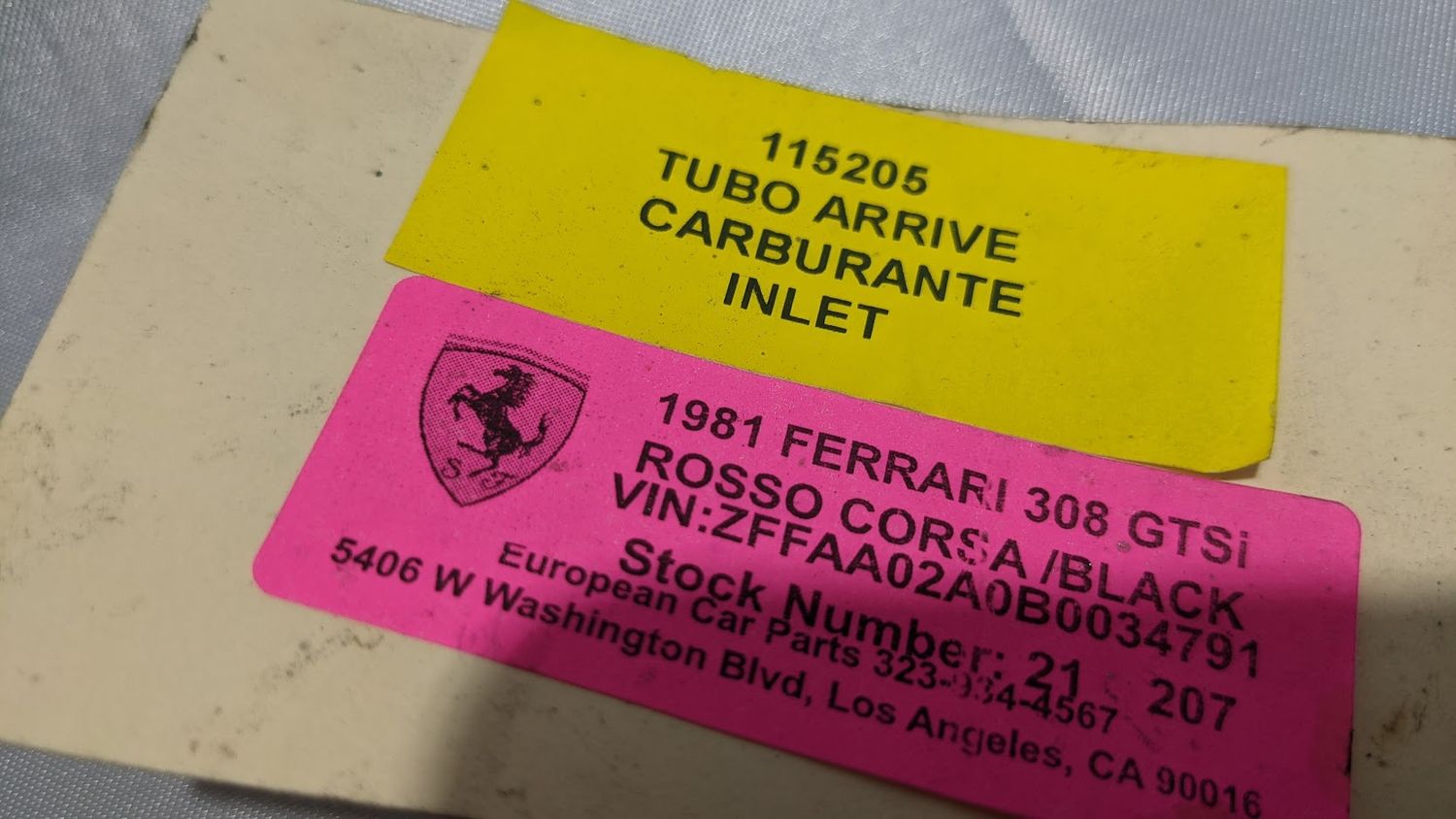 Ferrari 308 FUEL LINE HOSE DELIVERY TO DISTRIBUTOR FROM METAL PIPE 115205