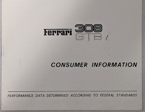 FERRARI 308 1981 PARTS  GTS owners MANUAL AND FOLDER POUCH