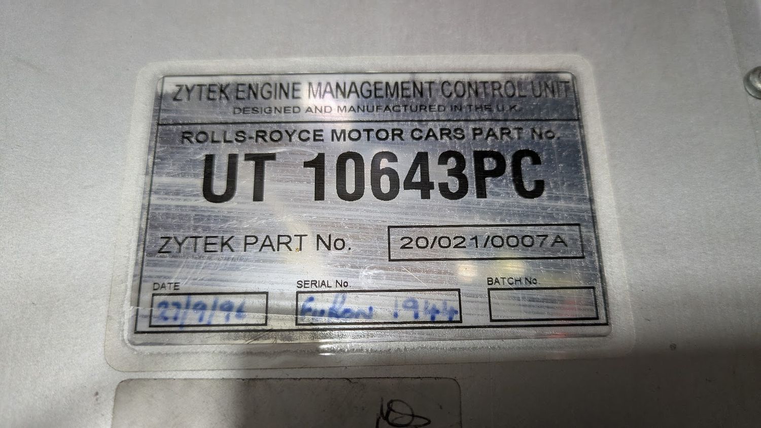 96 -99 BENTLEY TURBO R ENGINE control module ecu UT10643PC