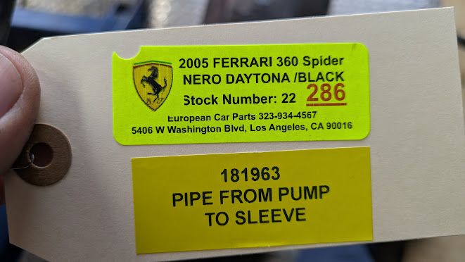 FERRARI 360 SPIDER PARTS SECONDARY AIR INJECTION PIPE FROM PUMP 181963