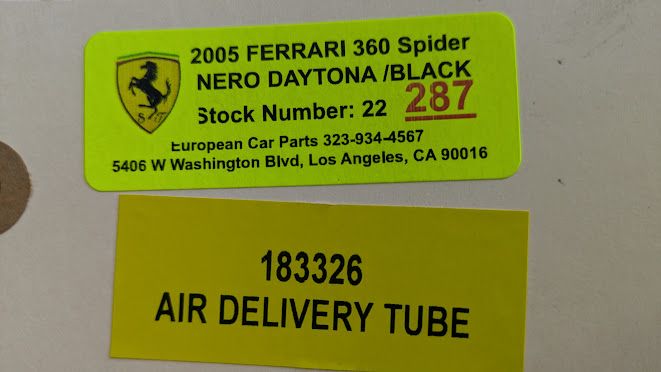 FERRARI 360 SPIDER PARTS SECONDARY AIR INJECTION delivery tube 183326 PRE OWNED