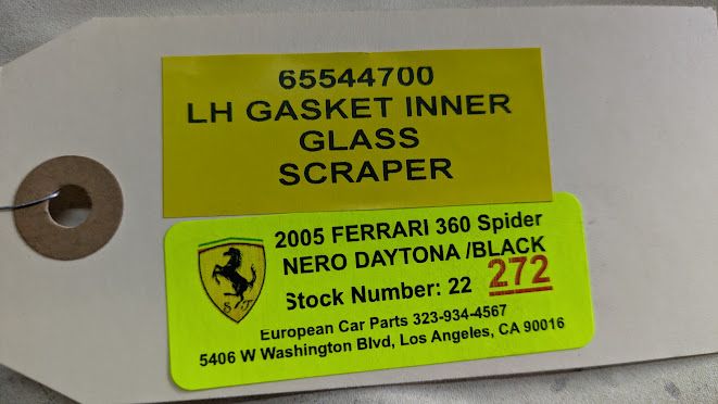 FERRARI 360 SPIDER PARTS LEFT DOOR GLASS WIPER SEAL INNER 65544700
