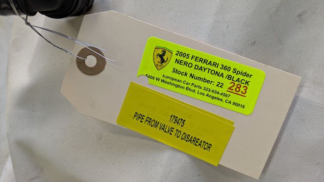 FERRARI 360 PARTS PIPE FROM VALVE TO DESAIREATOR 179475