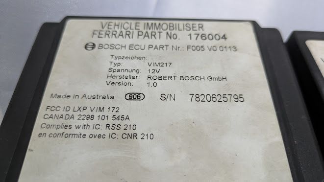 Ferrari 360 SPIDER PART INMOBILIZER, ALARM KEY FOB, CONTROL UNIT 168509 176004