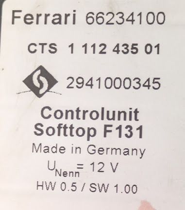 FERRARI 360 SPIDER PARTS CAPOTE CONVERTIBLE TOP CONTROL UNIT 66234100