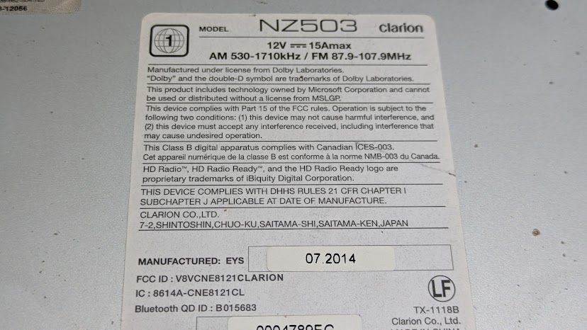 Clarion NZ503 WITH BLUETOOTH  TESTED W/ REMOTE AND PIGTAIL