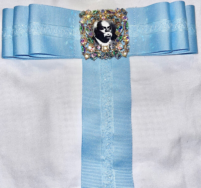 Light Blue Tie With Lines And Sheer Ribbon