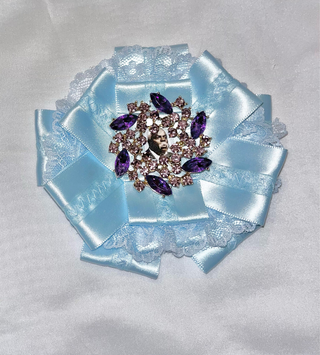 Satin Light Blue Tie With Lace And Sheer Ribbon