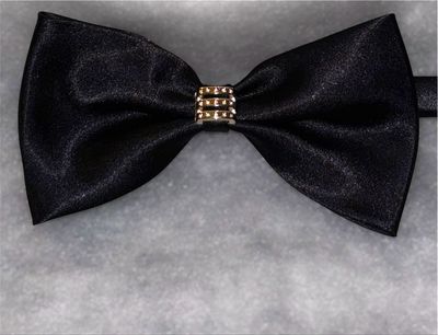 Men’s Black Satin Bow Tie w/Embellishment