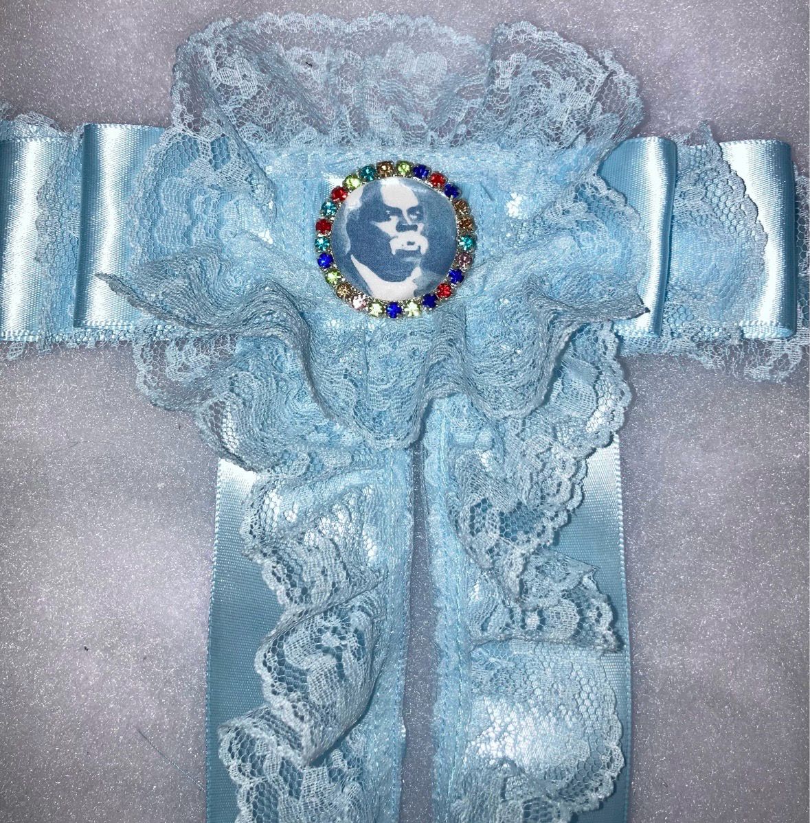 Satin Light Blue Tie With Lace