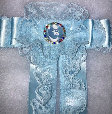 Satin Light Blue Tie With Lace
