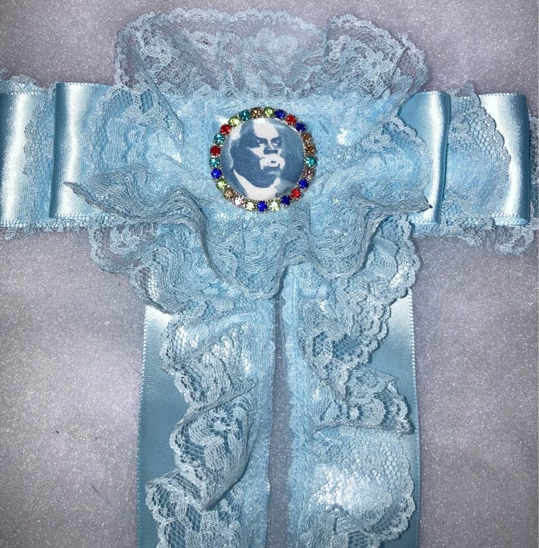 Satin Light Blue Tie With Lace