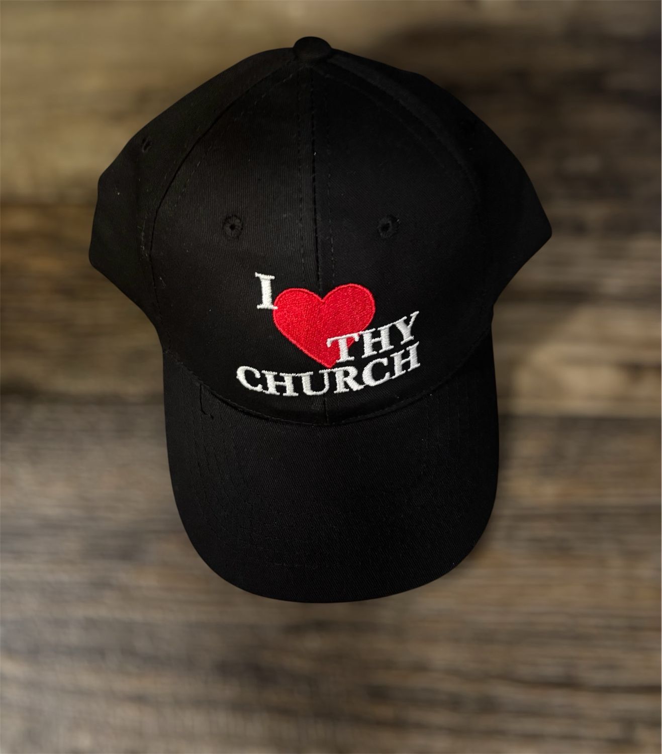 Black I Love Thy Church Embroidered Baseball Cap 
