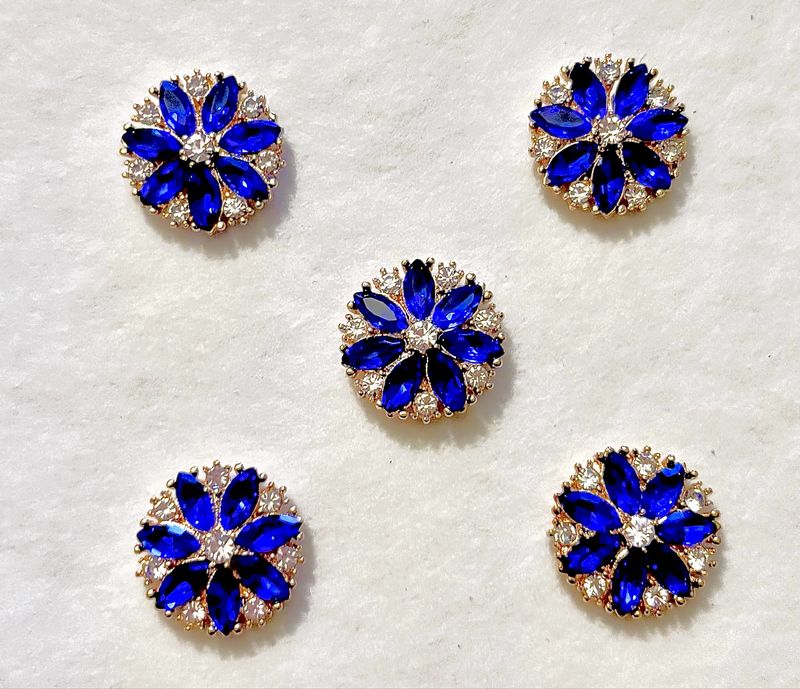 Blue and Clear Diamond Button Cover Set